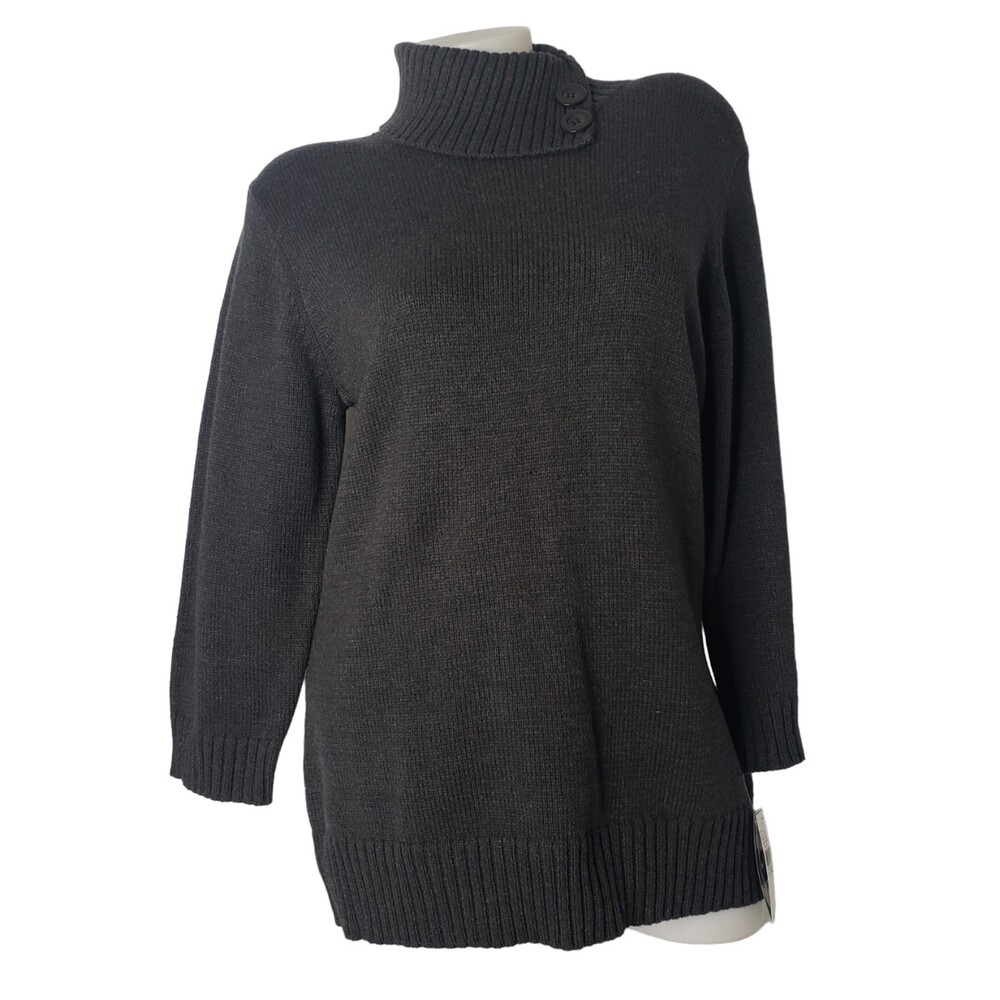 AB STUDIO Dark Charcoal Gray Button Cowl Neck Turtleneck Sweater Size XL NEW